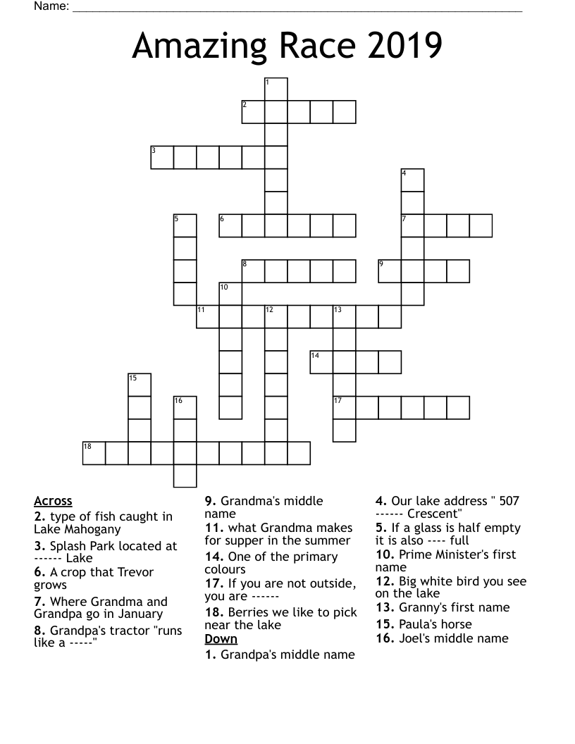 Amazing Race 2019 Crossword