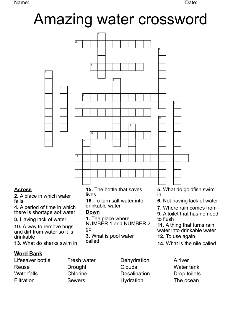 Amazing water crossword