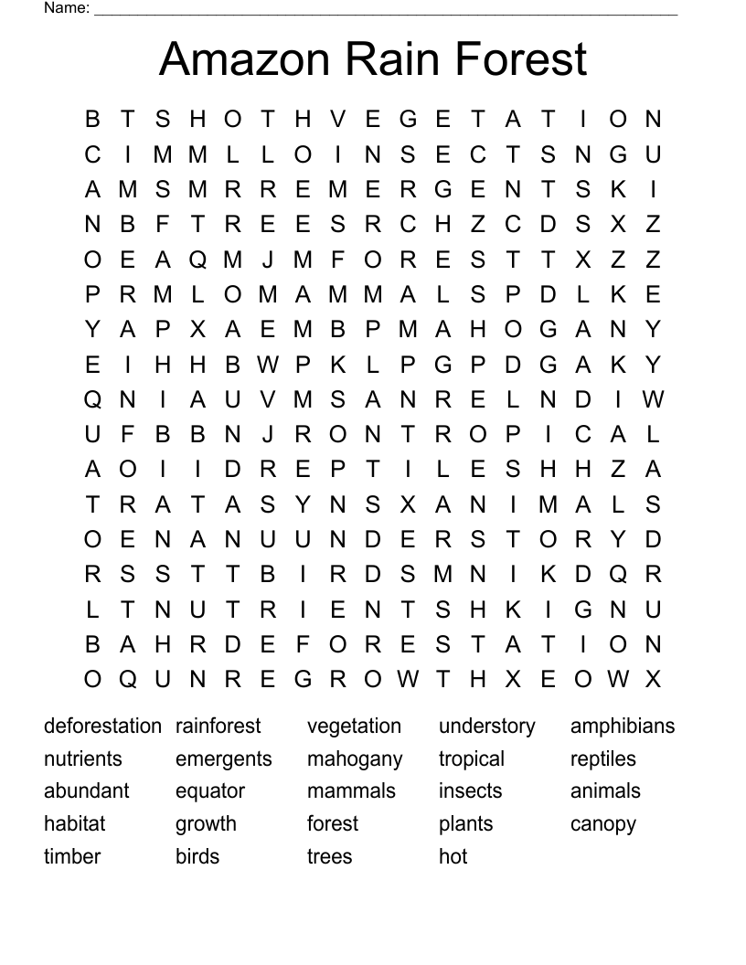 Amazon Rain Forest Word Search