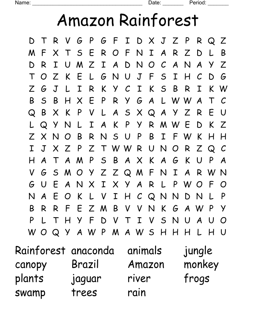 Amazon Rainforest Word Search
