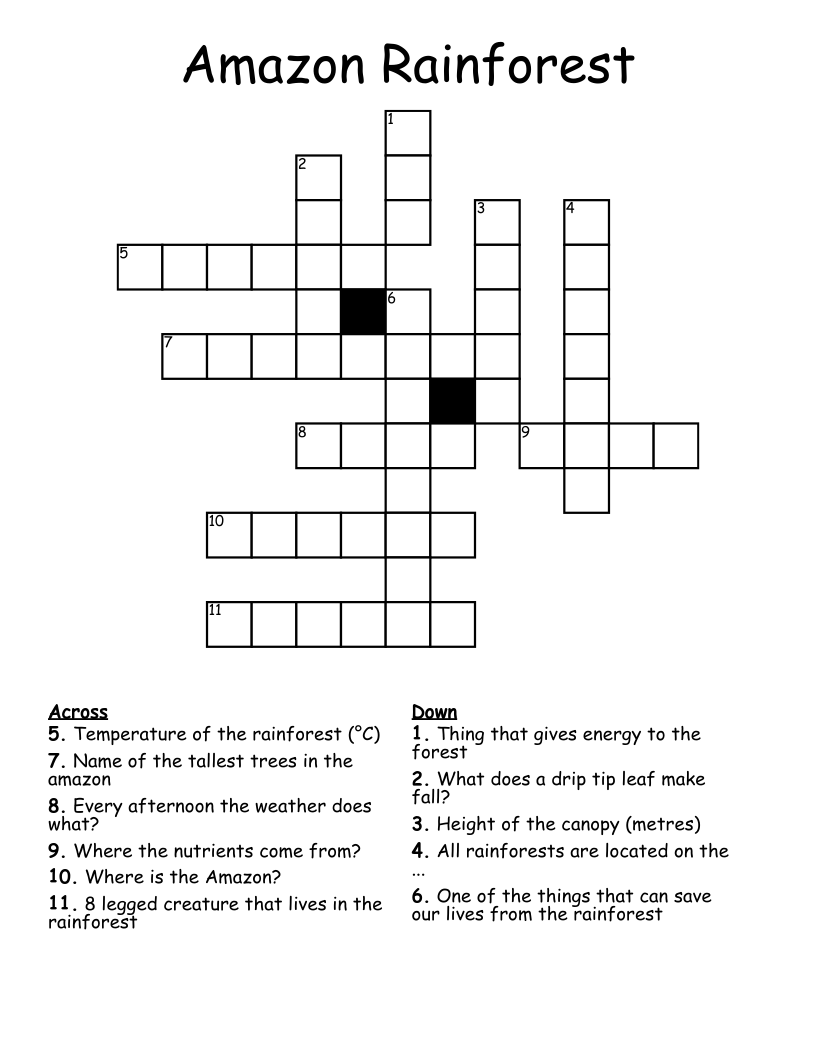 Amazon Rainforest Crossword