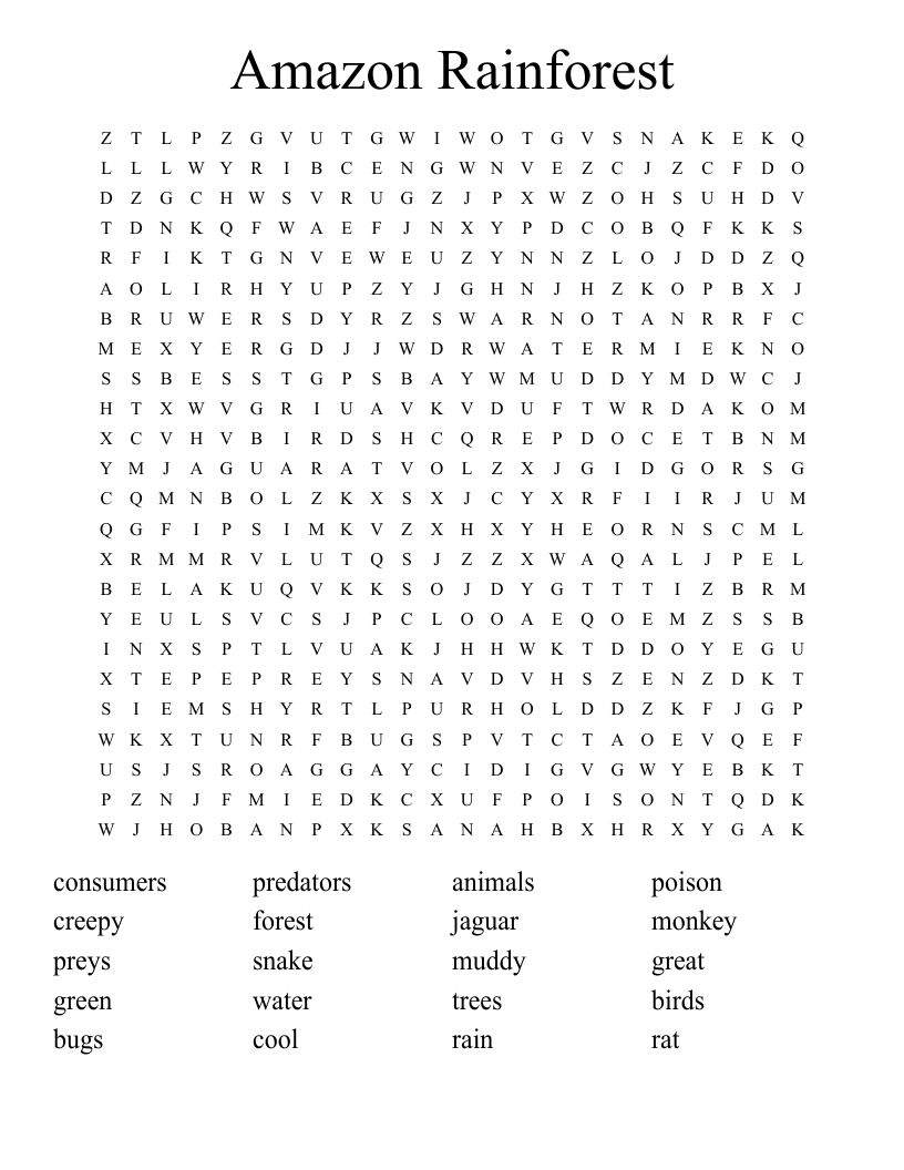 Amazon Rainforest Word Search