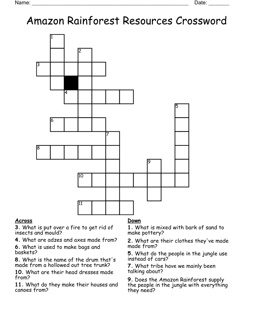 Amazon Rainforest Resources Crossword