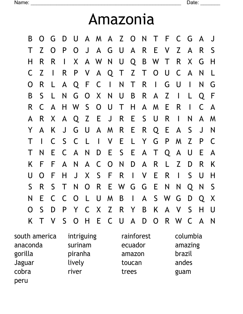 Amazonia Word Search