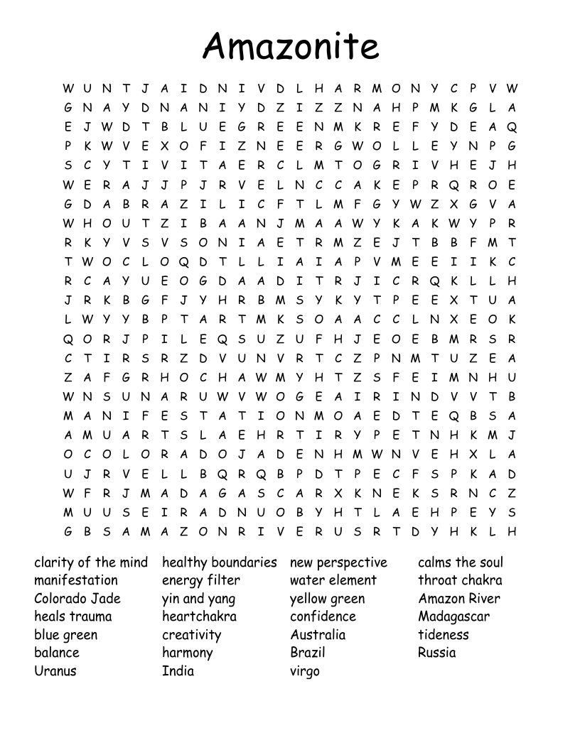Amazonite Word Search