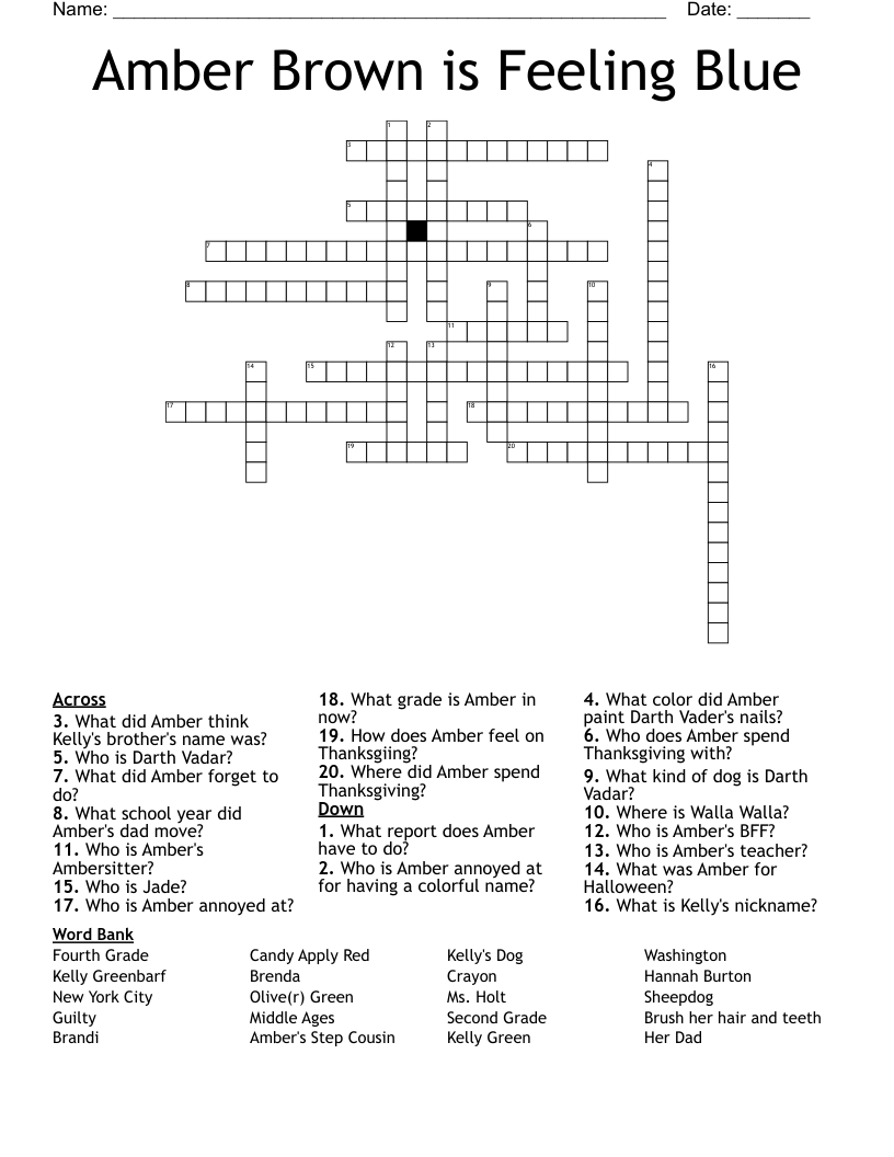 Amber Brown is Feeling Blue Crossword