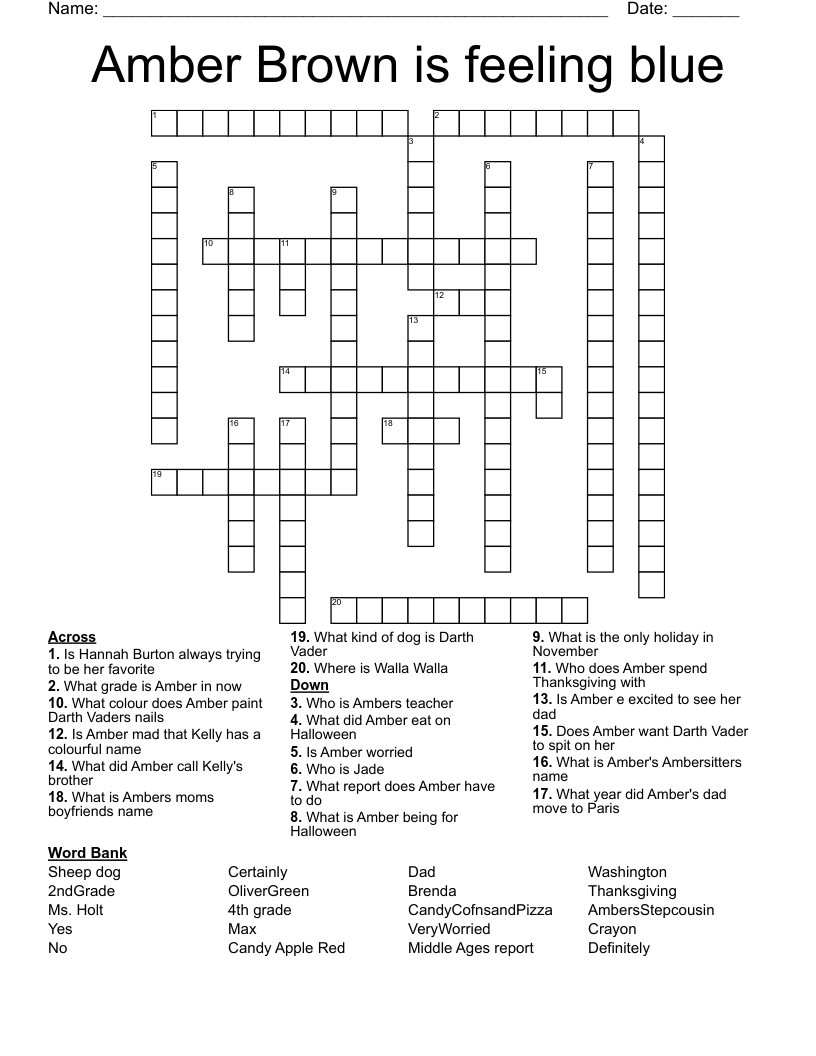 Amber Brown is feeling blue  Crossword