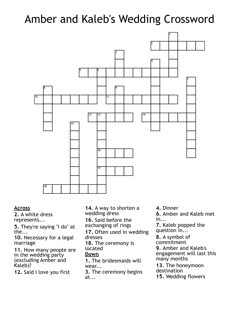 Amber and Kaleb's Wedding Crossword