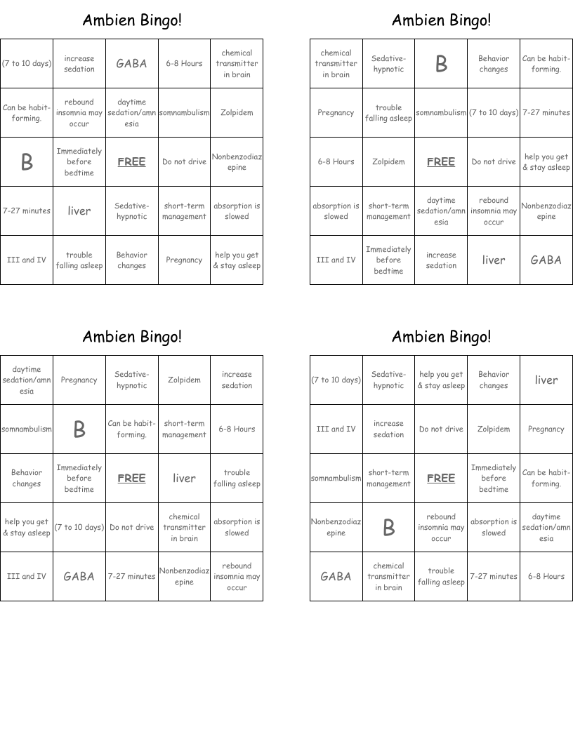 Ambien Bingo!