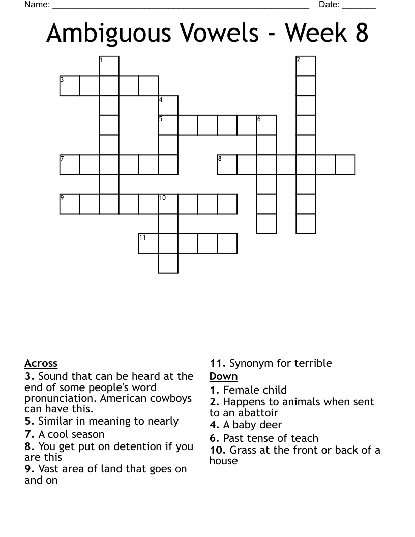 Ambiguous Vowels - Week 8 Crossword