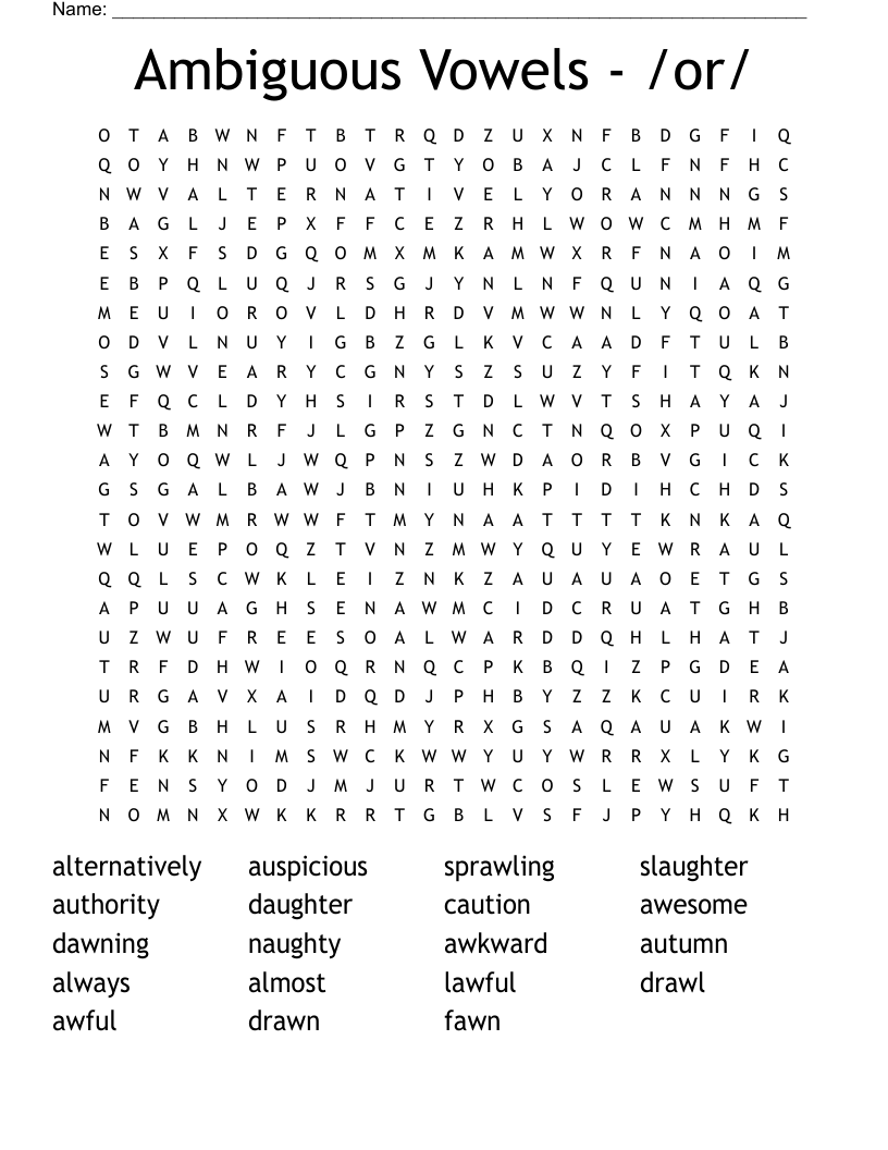 Ambiguous Vowels - /or/ Word Search