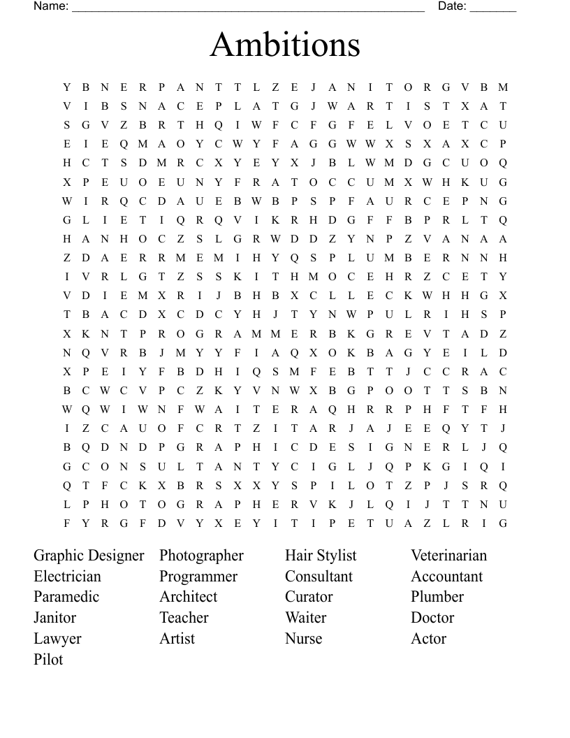 Ambitions Word Search