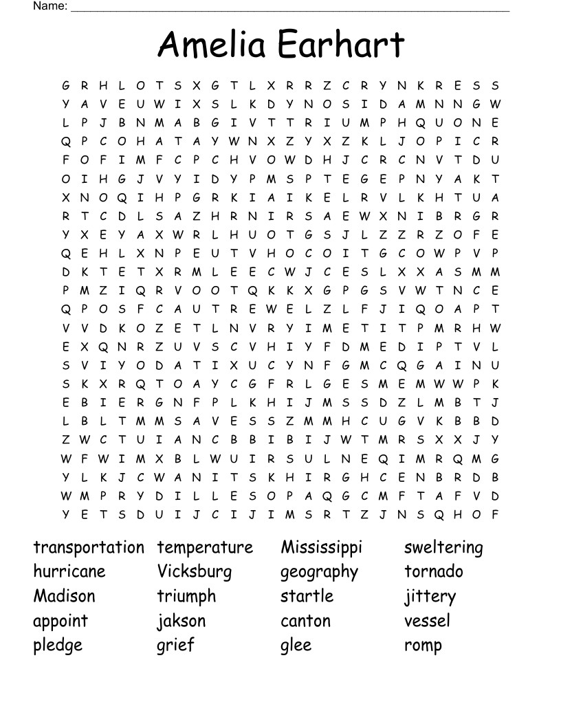 Amelia Earhart Word Search