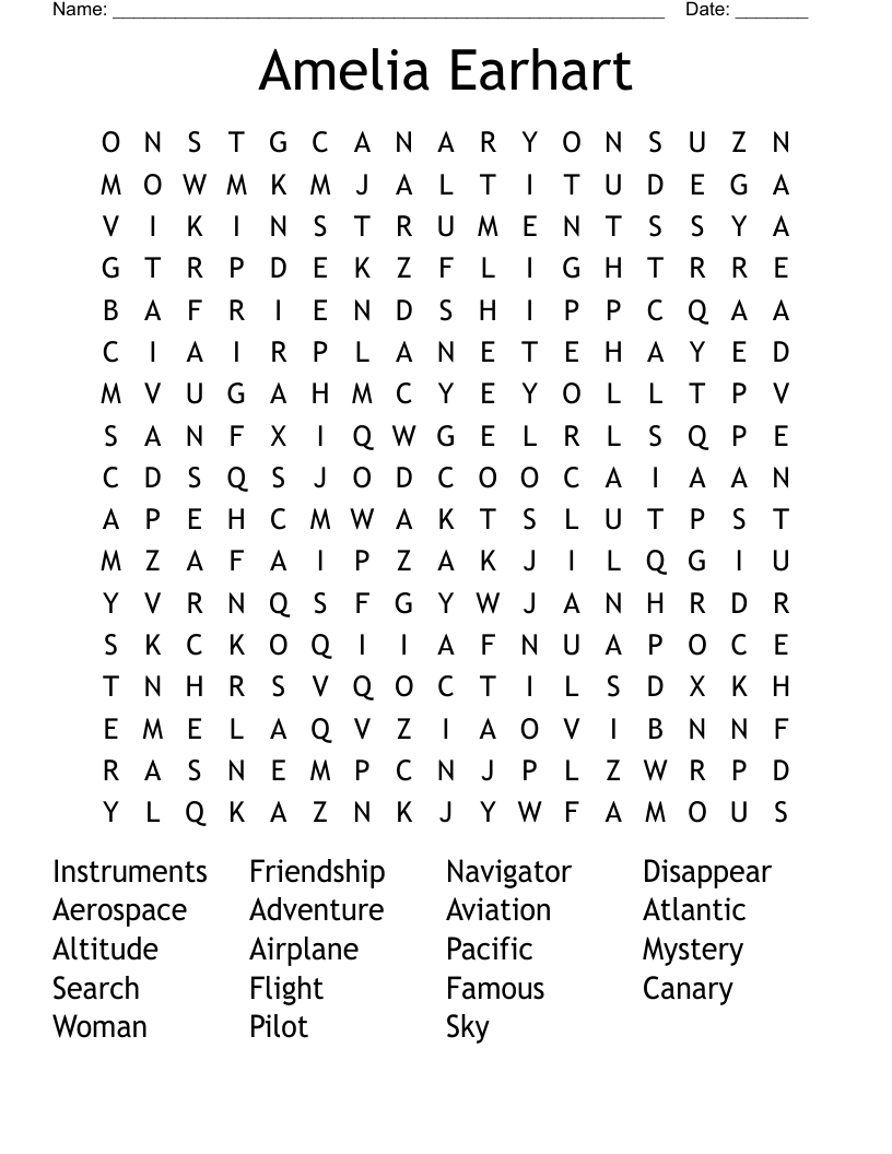 Amelia Earhart Word Search