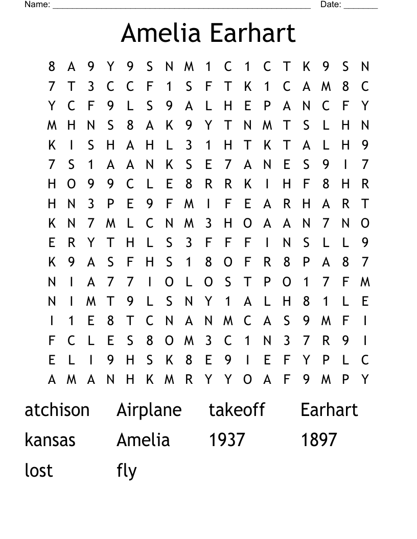 Amelia Earhart Word Search