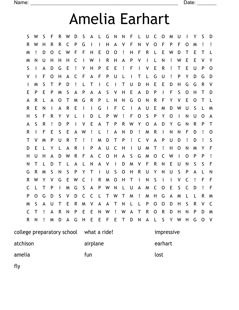 Amelia Earhart Word Search