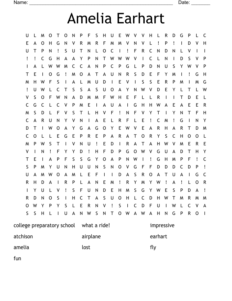 Amelia Earhart Word Search