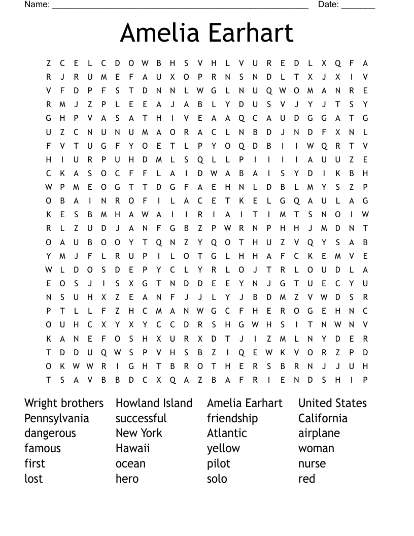 Amelia Earhart Word Search