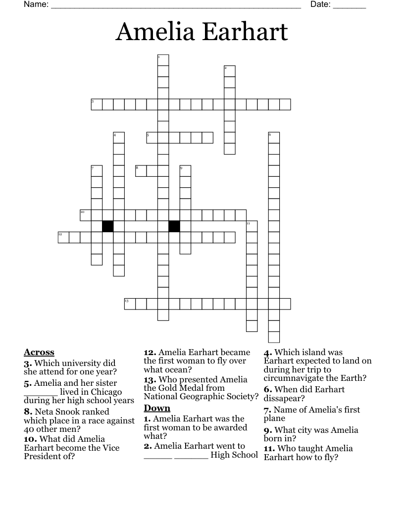 Amelia Earhart Crossword
