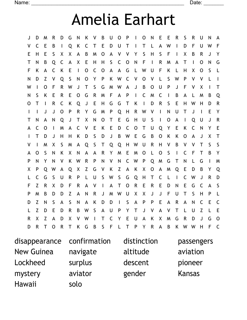 Amelia Earhart Word Search