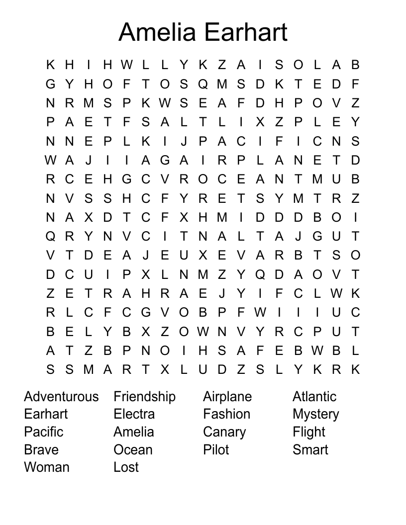 Amelia Earhart Word Search
