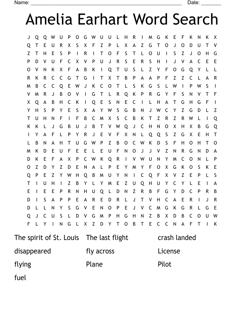 Amelia Earhart Word Search