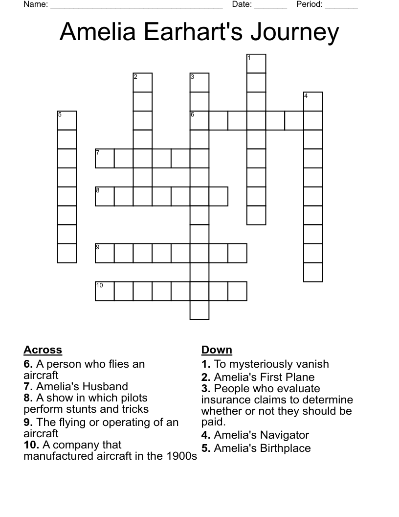 Amelia Earhart's Journey Crossword