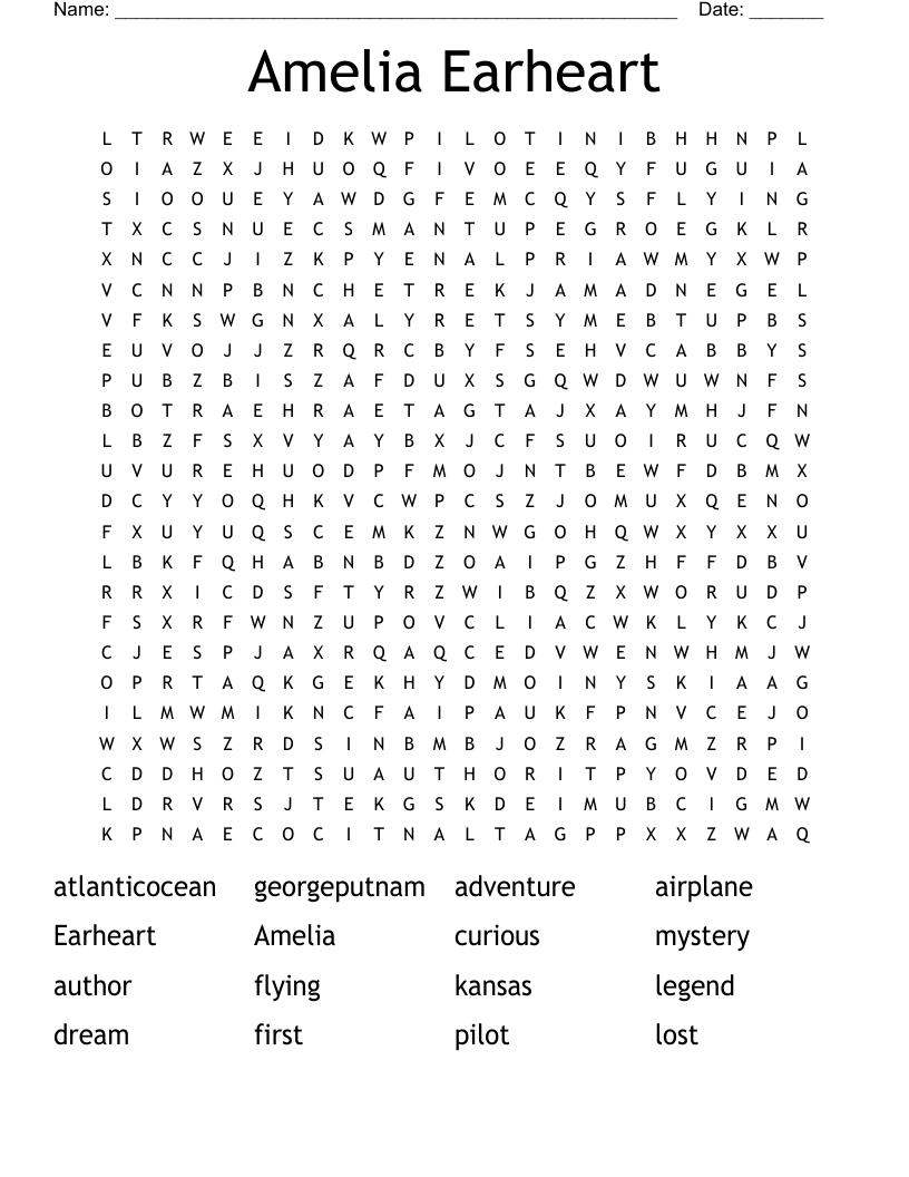 Amelia Earheart Word Search