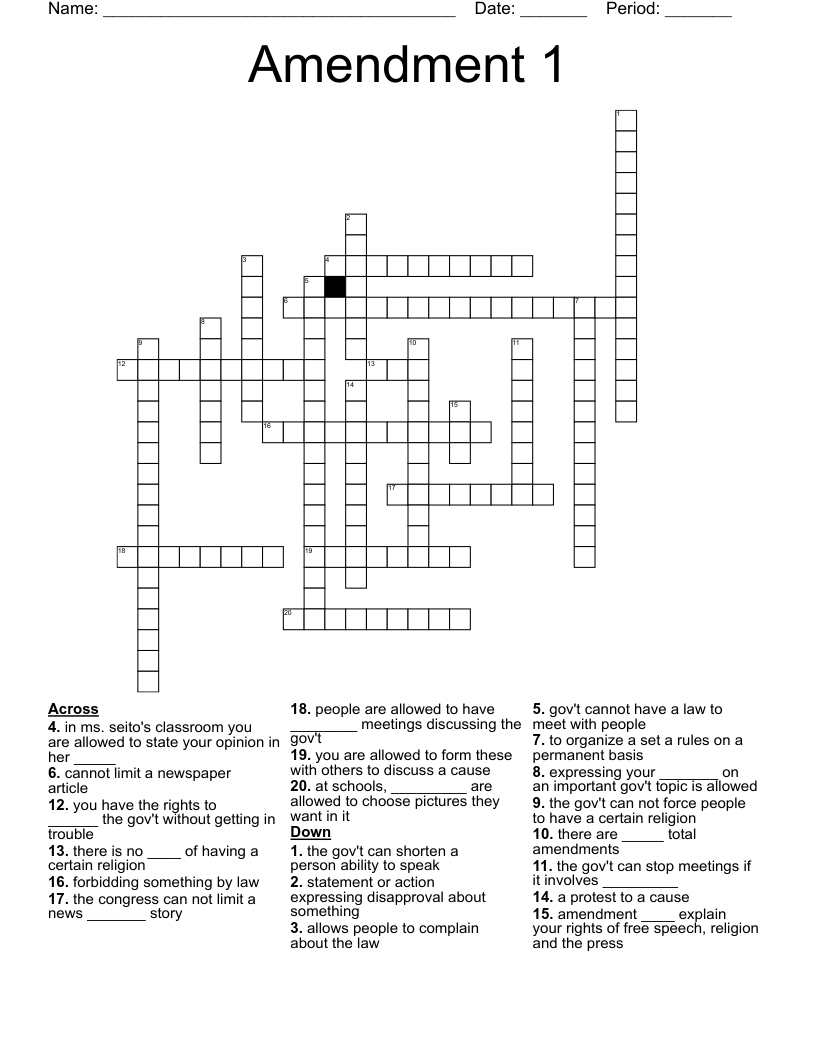 Amendment 1 Crossword