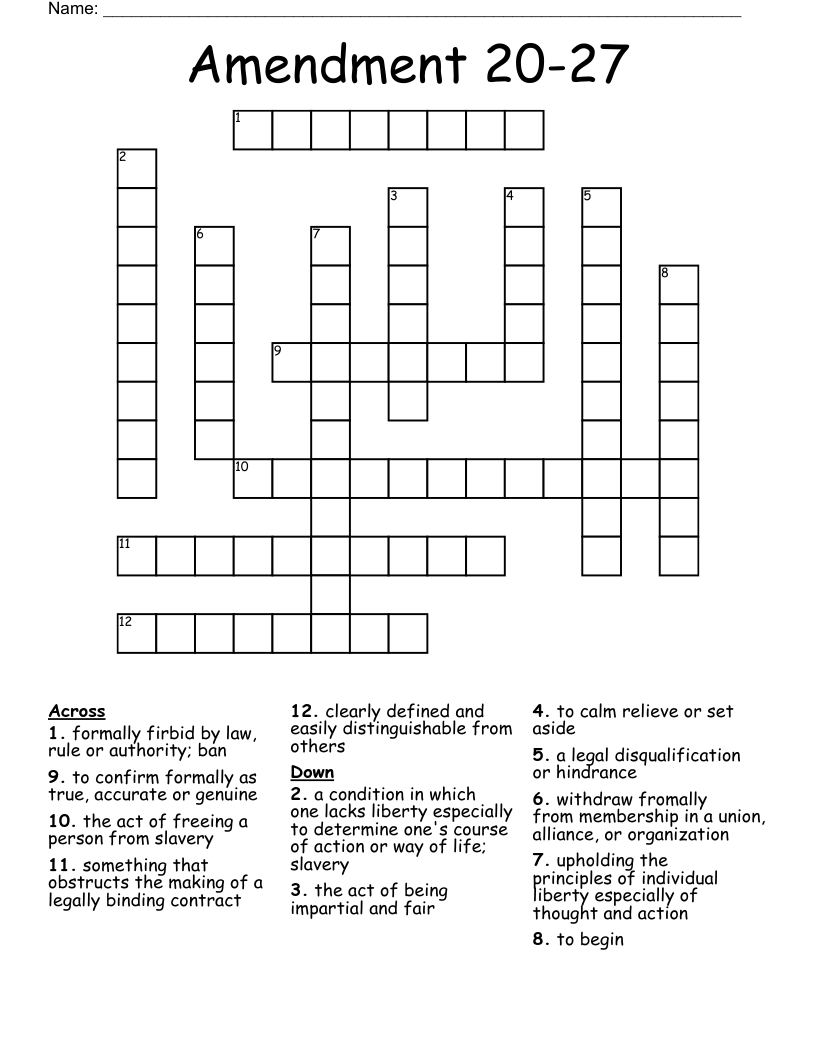 Amendment 20-27 Crossword