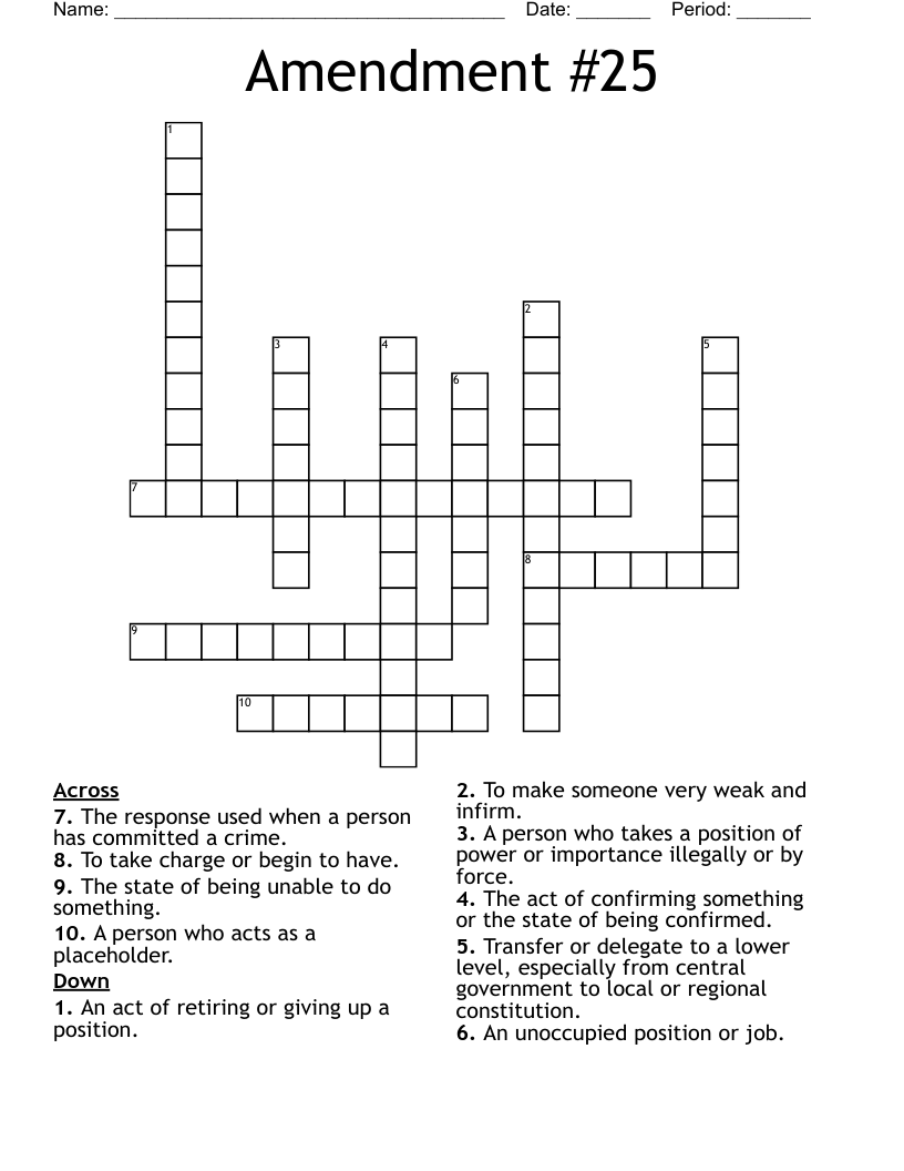 Amendment #25 Crossword