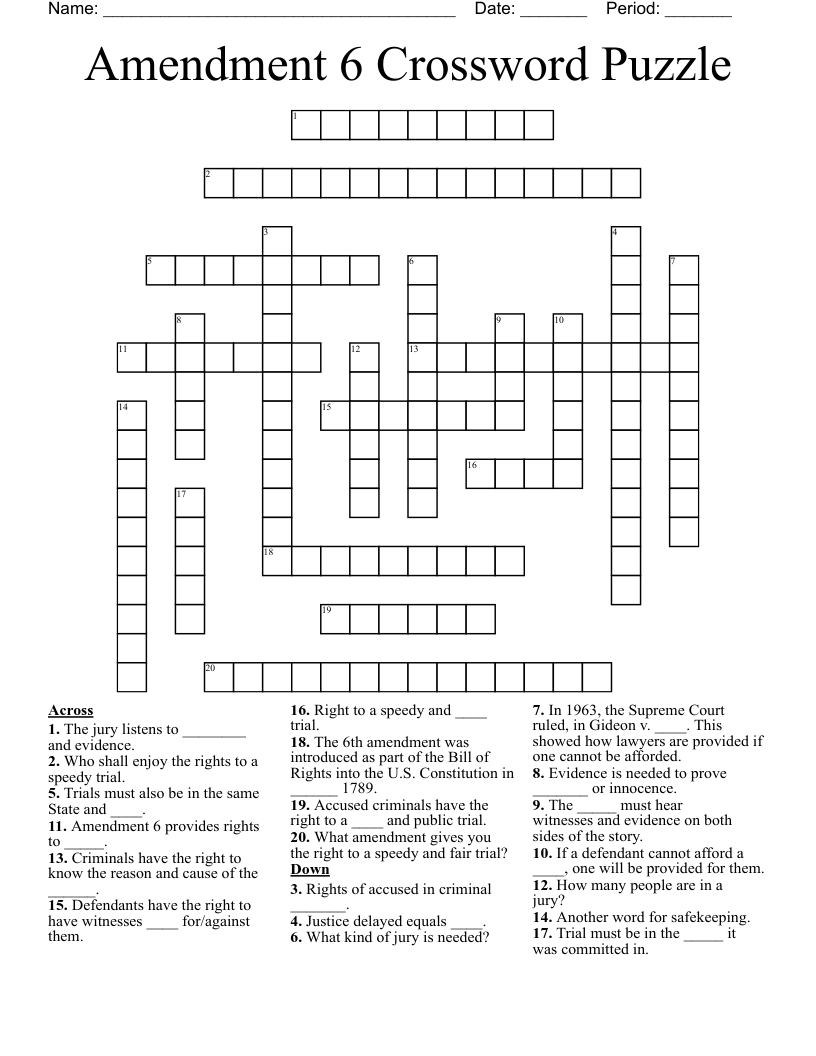 Amendment 6 Crossword Puzzle