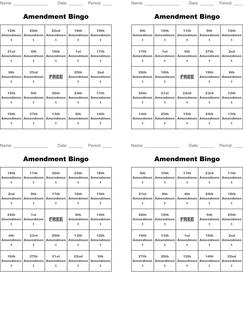 Amendment Bingo