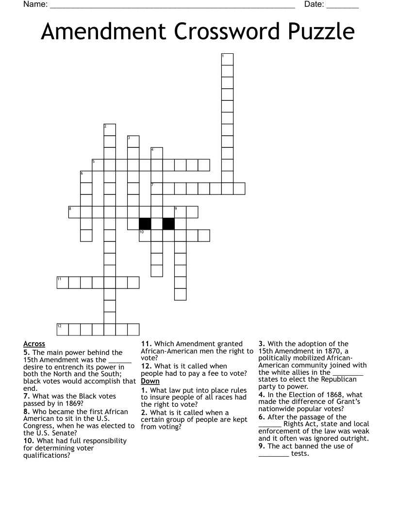 Amendment Crossword Puzzle