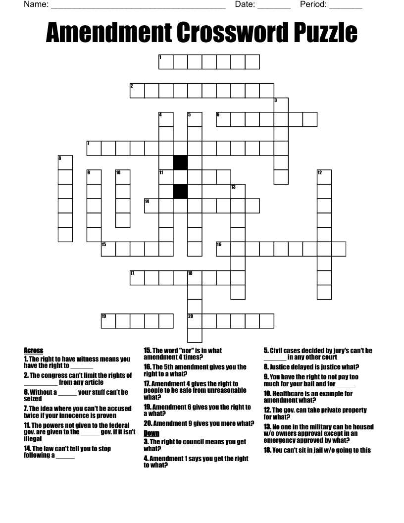 Amendment Crossword Puzzle
