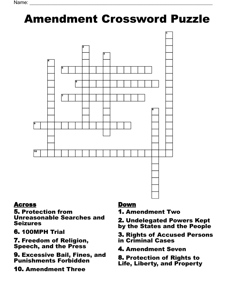 Amendment Crossword Puzzle