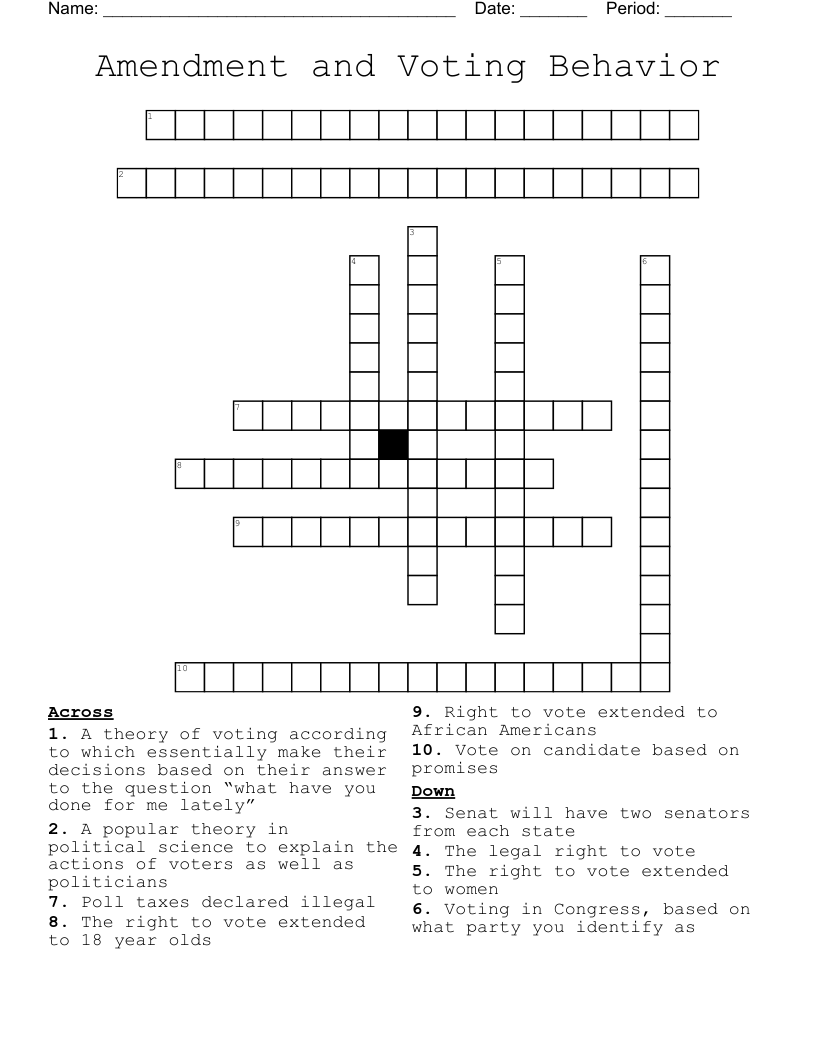 Amendment and Voting Behavior  Crossword