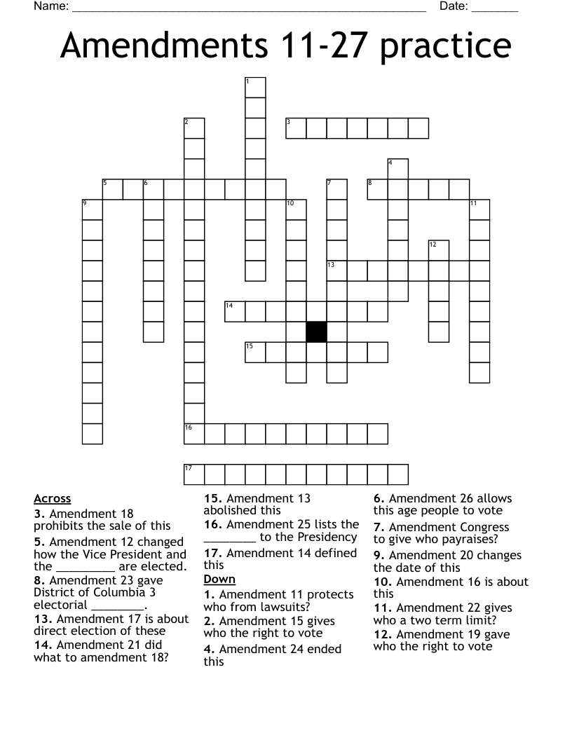 Amendments 11-27 practice Crossword