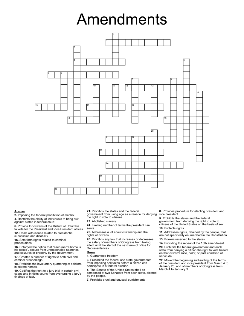 Amendments Crossword