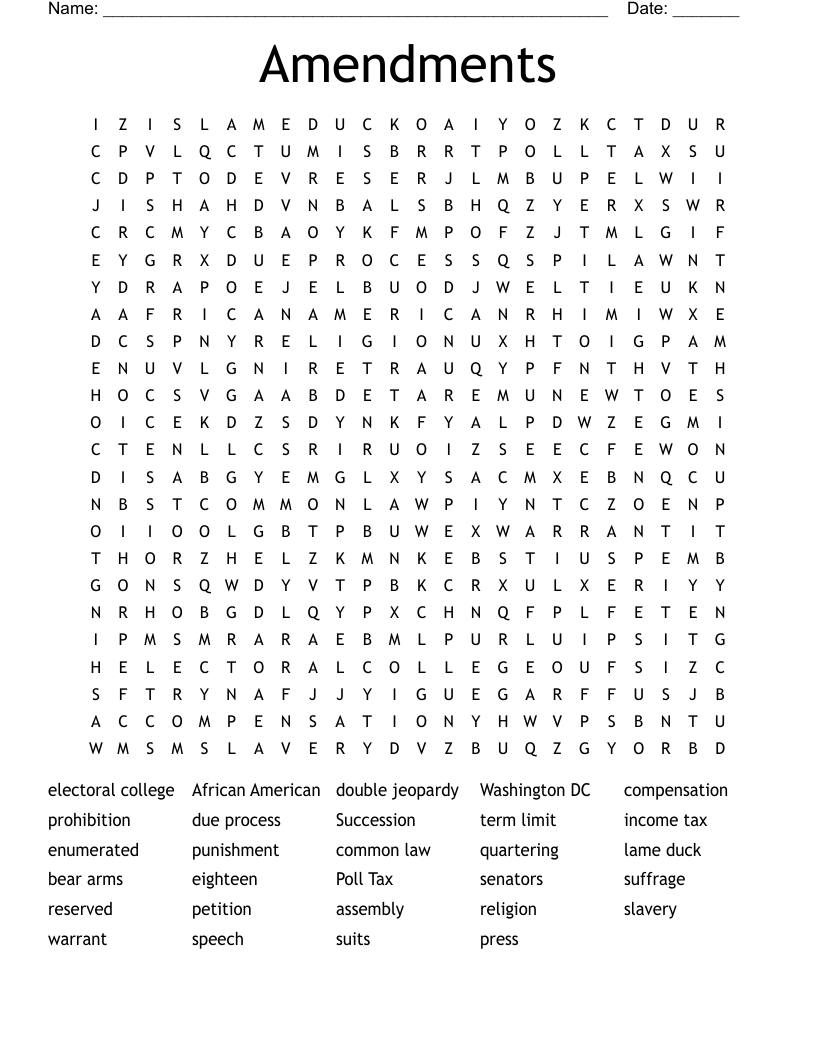 Amendments Word Search