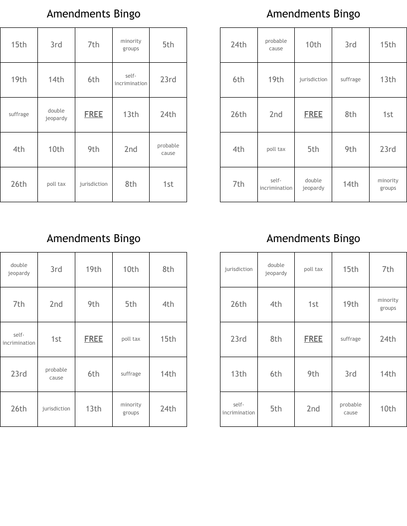 Amendments Bingo