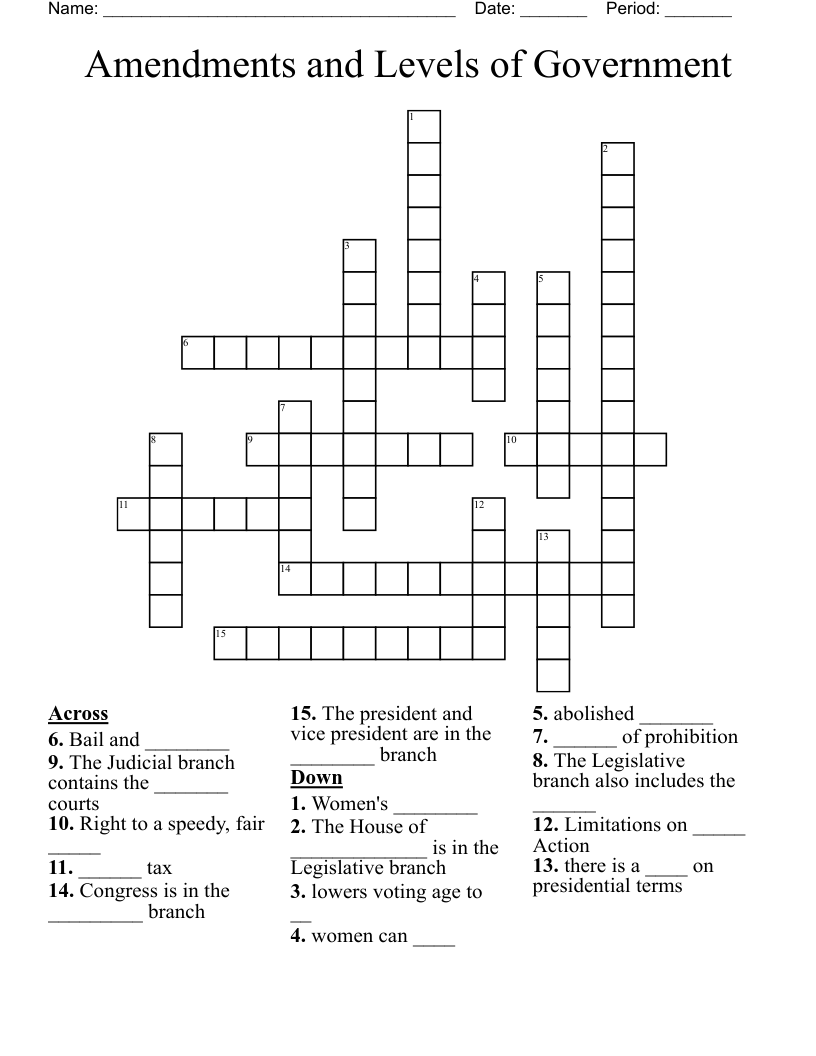 Amendments and Levels of Government Crossword