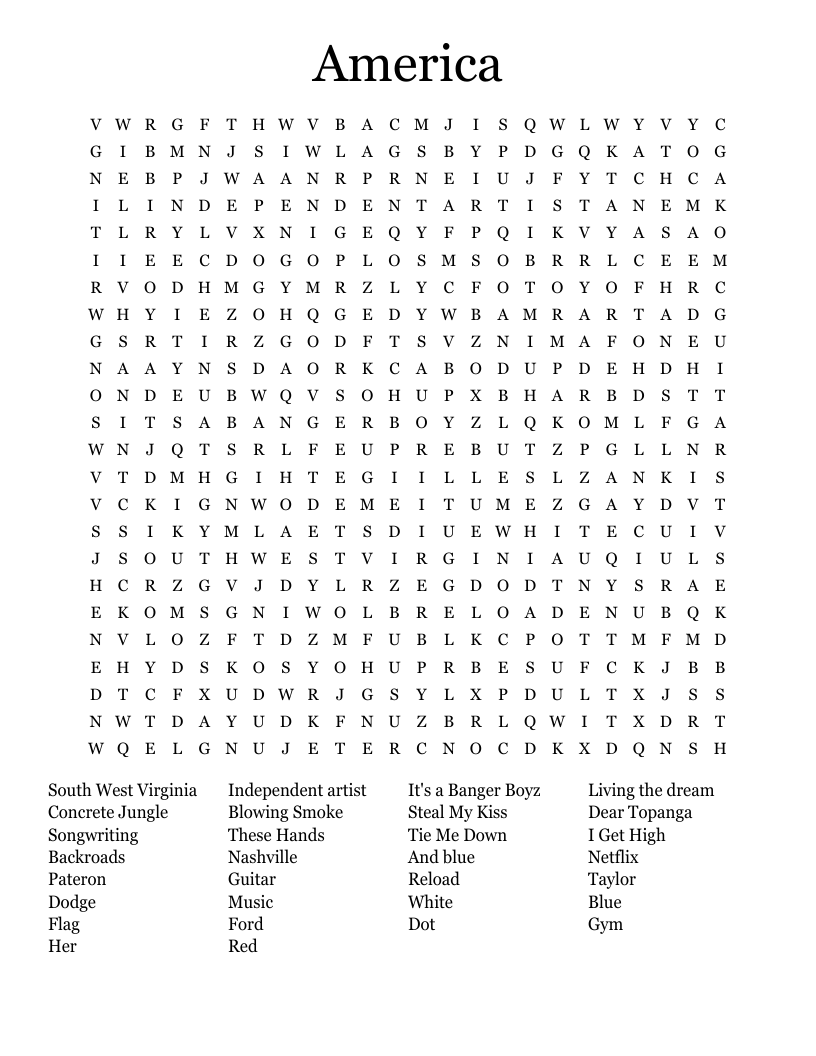 America Word Search