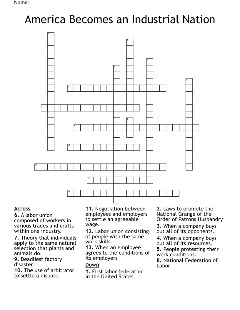 America Becomes an Industrial Nation Crossword