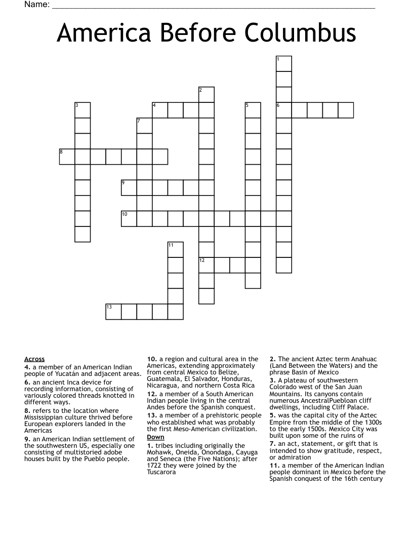 America Before Columbus Crossword