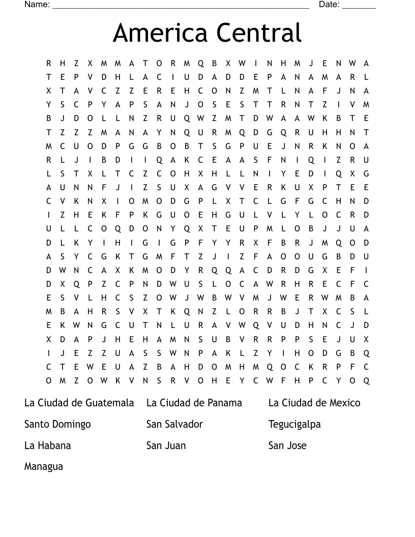America Central Word Search