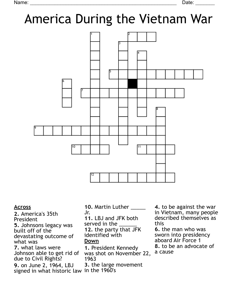 America During the Vietnam War Crossword