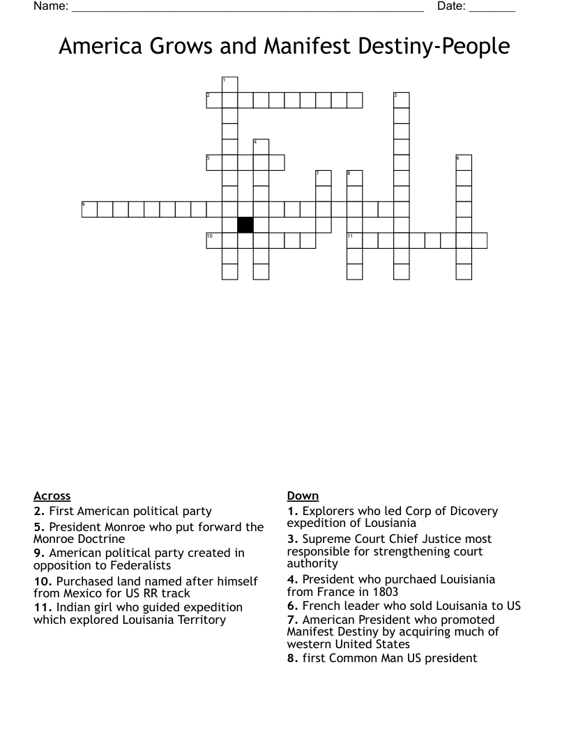 America Grows and Manifest Destiny-People Crossword