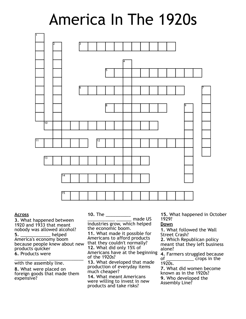 America In The 1920s Crossword