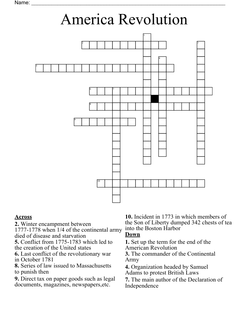 America Revolution Crossword